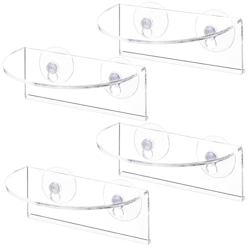 4 Pack Window Plant Floating Shelf, Suction Cup Shelf for Fish Tank, Acrylic Ledge Plants Holder Window Sill Extender for Indoor Plants, Micro Greens, Succulents, Herb Pots (Semicircular)