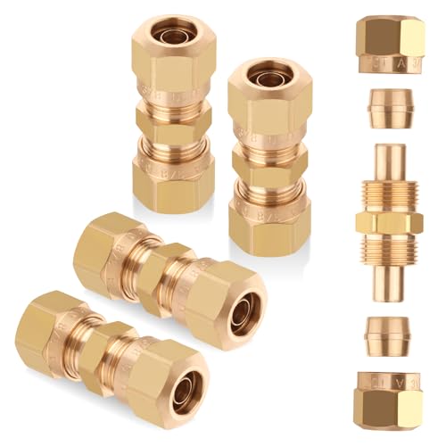 D.O.T Brass Compression Straight Union Fittings, 3/8" Air Compression Union for Nylon Tubings (Pack 4) - color: Redesigned Air Brake Fitting, size: 3/8" Od