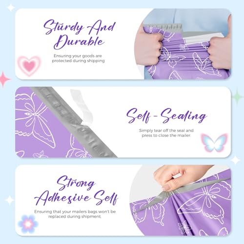 Metronic Poly Mailers 14.5x19 Inch 50pc Shipping Bags for Clothes,Self Adhesive Shipping Envelopes for Small Business,Waterproof Mailers Poly Bags for Shipping,Packaging Mailing Bags Purple Butterfly - color: Purple Butterfly, size: 14.5x19 50pc