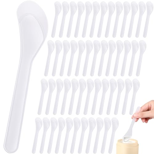 Patelai 50 Pieces Cosmetic Spatula Disposable Makeup Frosted Tip Spatula Plastic Makeup Tools Spoon Cosmetic Mask Spatulas Facial Cream Scoop Mask Spoon Stick for DIY and Sampling(Transparent) - color: Transparent