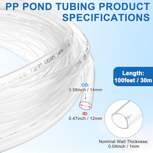 M METERXITY Vinyl Tubing 12mm ID x 14mm OD 100ft Flexible Plastic Tube with 2 Hose Ties, Lightweight Hybrid PVC Hose for Water Gardening/Airline/Aquarium Tubing [Clear] - size: 12mm ID x 100ft