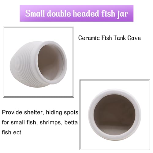 AnRui Ceramic Jar Betta Fish Tank Decor Clay Pot Aquarium Accessories Hideout Cave Decorations Ornaments for Small Fish, Shrimp, Cichlid to Play Hide Breed, Small White - size: Small