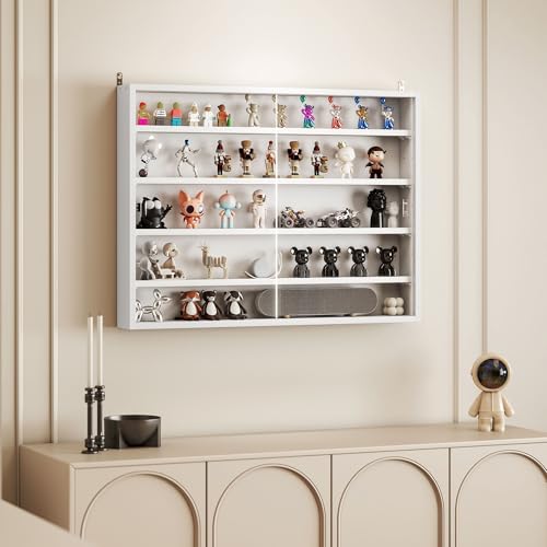 HOMCOM 5-Tier Display Cabinet, Glass Door Cabinet with Adjustable Shelves, Wall-Mounted Display Case for Playroom, Bedroom, White - color: White
