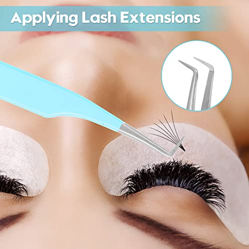 Ms.Queen Lash Tweezers for Eyelash Extensions, Precision Fiber Tip 90 Degree Tweezers for Mega Volume Lashes Extensions, Blue - style: 90 Degree Tweezers