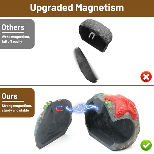 Upgraded Magnetic Detachable Aquarium Hideaway Coral Rock Cave to Check Your Aquatic Pets to Breed, Play and Rest Safe and Non-Toxic Resin Fish Tank Viewing Hideout Ornaments