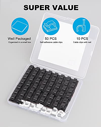 60 PCS Adhesive Cable Clips, Upgraded Wall Wire Clips for Cable Management, Strong Cord Clips Wire Holders for The Wall, Under Desk, Christmas Lights, Car, Dash Cam, Ethernet, Electric Wires Small - color: Black, size: Small