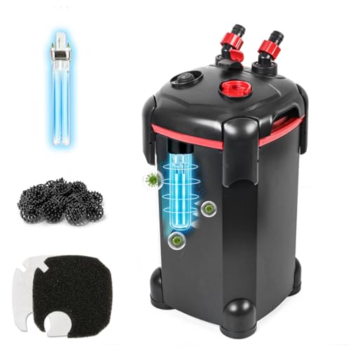 PONDFORSE Canister Filter, External Aquarium Filter Ultra-Quiet Water Circulation Cleaning Machine with Media for Fish Tanks and Aquariums - size: Large