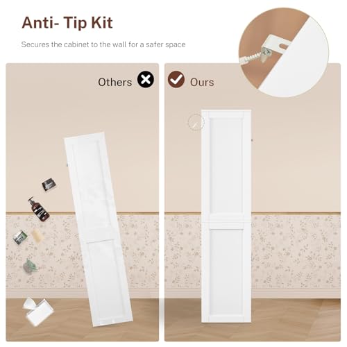 TEENFON 57.8" H Tall Bathroom Storage Cabinet with 4 Doors & 2 Adjustable Shelves, Freestanding Bathroom Cabinet with 2 Drawers, Kitchen Cabinets & Pantry, Cupboard for Kitchen, Dining Room, White - color: White 2 Drawers