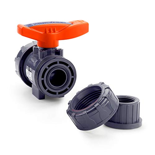 HYDROSEAL Kaplan 1” PVC True Union Ball Valve Threaded (NPT) with Full Port, ASTM F1970, EPDM O-Rings and Reversible PTFE Seats (1'') - size: 1''