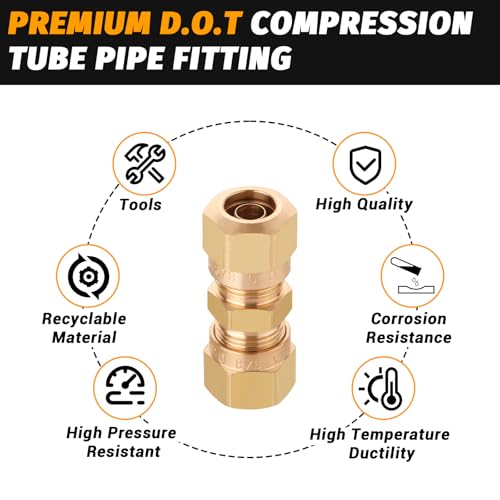 D.O.T Brass Compression Straight Union Fittings, 3/8" Air Compression Union for Nylon Tubings (Pack 4) - color: Redesigned Air Brake Fitting, size: 3/8" Od
