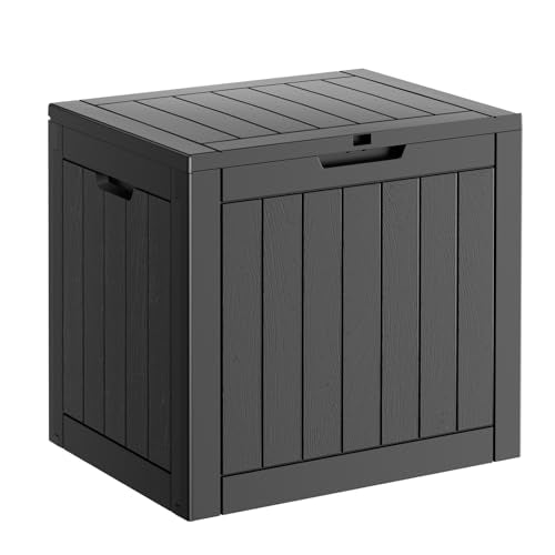 PatioZen 31 Gallon Resin Deck Box, Lockable Patio Outdoor Storage Box for Furniture, Garden Tools and Tools Storage, Waterproof Outside Storage Boxes - Black - color: Black, size: 31 Gallon