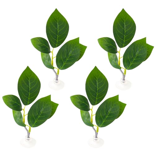 4 Pcs Betta Fish Leaf Pads with Suction Cups Adjustable Aquarium Tank Accessories Plastic Simulated Plants for Betta Resting Breeding Spawning and Playing Décor