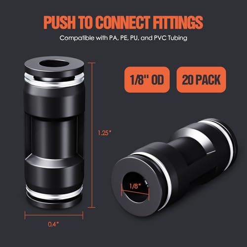 TRILINK 1/8" OD Push to Connect Fittings – Air Line Straight Connectors, Quick Connect Pneumatic Fittings, Push Lock Air Hose Fittings for Compressor, Air Tools & Tubing (20 PCS) - color: 1/8" OD, size: Straight(20pcs)