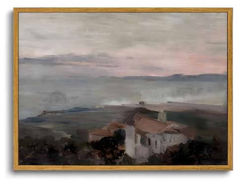 OIQArtOIQ Vintage Landscape Canvas Wall Art Framed Natural Scenery Painting Artwork Prints France Country Wilderness Farmhouse Decor Pictures Kitchen Bedroom Living Room Bathroom - color: Coastal Town, size: 12x16 in