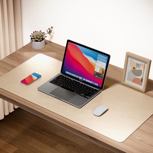 Boutilon Leather Desk Pad Protector,Non-Slip Mouse Pad,Laptop Desk Pad,Office Mouse Mat,Waterproof Leather Desk Blotter,Desk Writing Pad for Office and Home (S-Golden,24"x 14") - color: Golden, size: S 24" x 14"
