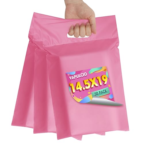 Poly Mailers 14.5x19 inch 50 Pcs, Pink Mailing Envelopes with Handle, Easy to Carry and Self Adhesive Shipping Bags for Clothing, Upgrade Design Tamper Proof Mailers Poly Bags - color: HandlePink, size: 14.5x19 Inch 50 Pcs