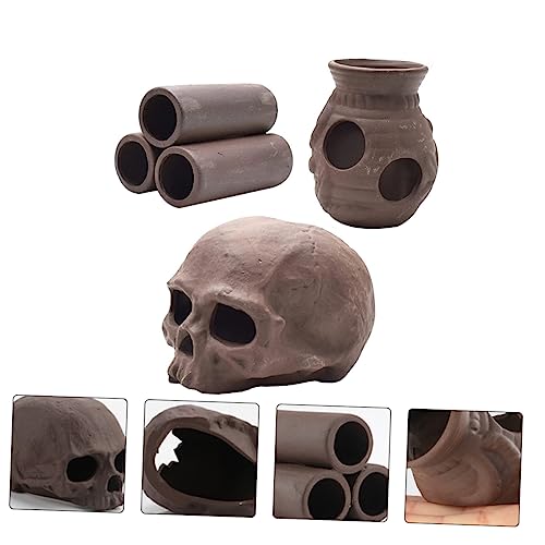 FOMIYES 3pcs Fish Breeding Pots Aquarium Adornments for Shrimp Fish Brown Pottery Hiding Decorative Functional for Aquatic Environments