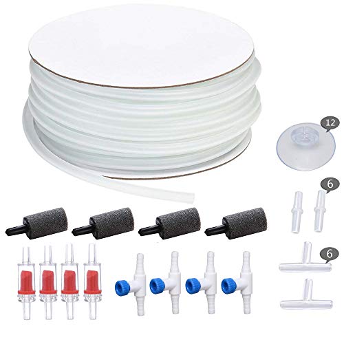 ALEGI 25 Feet 3/16 Inch Standard Airline Tubing with Air Stones, Check Valves, Control Valve and Connectors Air Pump Accessories Kit (White)