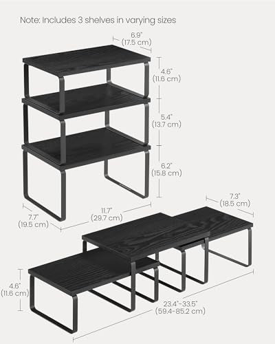 SONGMICS Cabinet Organizer Shelf, Set of 3 Kitchen Counter Shelves, Kitchen Storage, Spice Rack, Stackable, Expandable, Anthracite Gray and Matte Black UKCS220B01 - color: Anthracite Gray + Matte Black