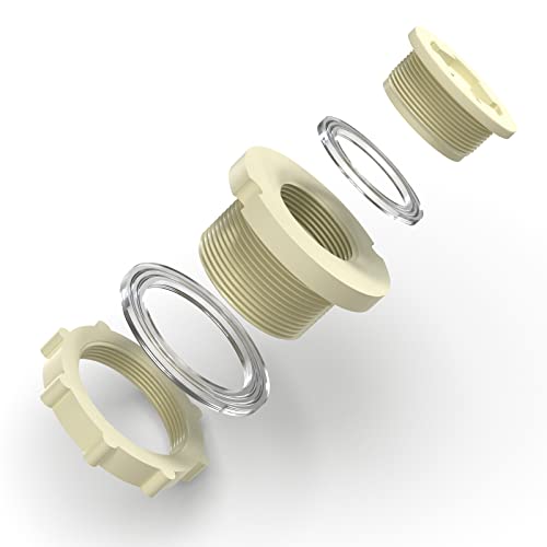 TAISHER 2PCS White ABS 2" Bulkhead Tank Connector Adapter Fitting with Plugs & Gasket for Water Tank, Rain barrels, Aquariums, Bathtubs and Sink - size: 2"(ABS) with Plugs & Gasket