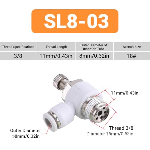 5Pcs Push to Connect Air Flow Control Valve, White 5/16in Tube OD x 3/8" Male Thread 90 Degree Elbow Speed Control Valve Pneumatic Connector Quick Fittings - size: Male Thread G3/8 x White_Standard (5pcs)