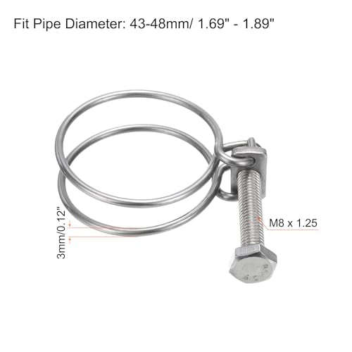 uxcell 10Pcs Double Wire Hose Clamp, 43-48mm Adjustable Stainless Steel Wire Hose Clips with M8 Bolt for Dust Collection Hose, Pump Hose Pipe - size: 43-48mm