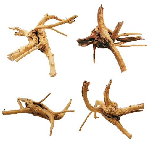 Hamiledyi 4PCS Driftwood for Aquarium 8-10in Natural Spider Wood Reptile Branches Fish Tank Log Ornament Aquarium Trunk Decoration - size: M:Spiderwood (8-10in 4PCS)