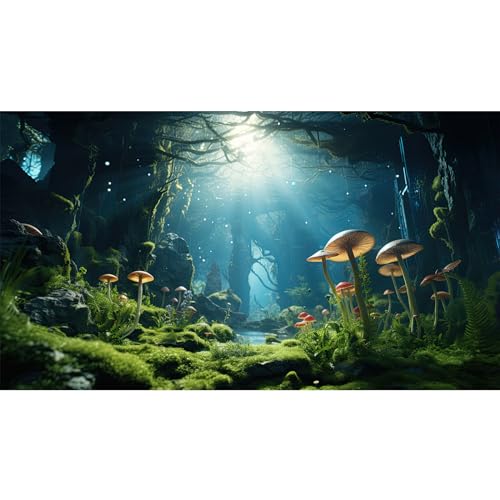 Forest Mushroom Aquarium Background Underwater Stream Fish Tank Background Tropical Jungle Style Mushrooms with Lush Moss Reptile Tank Backgrounds Rainforest Reptile Enclosure Backgrounds 24x12in - color: Moss Green, size: 24(W)x12(H)inches/ 60(W)*30cm(H)