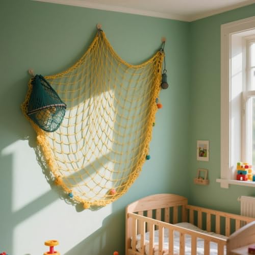 2 Pack Fish Net Decorations for Party,Natural Cotton Hawaiian Party Fishing Net Decorative, Nautical Themed Cotton Fishnet Under The Sea Pirate Ocean Beach Decor - color: 2pack-yellow