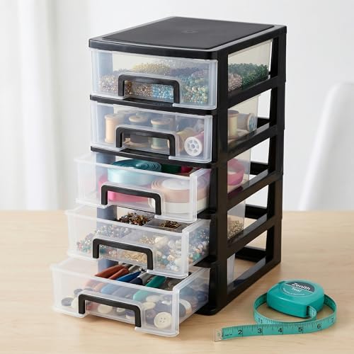 Cabilock 5 Drawer Plastic Storage Organizer Clear Desktop Drawer Storage Cabinet for Office Study Bathroom Craft Supplies