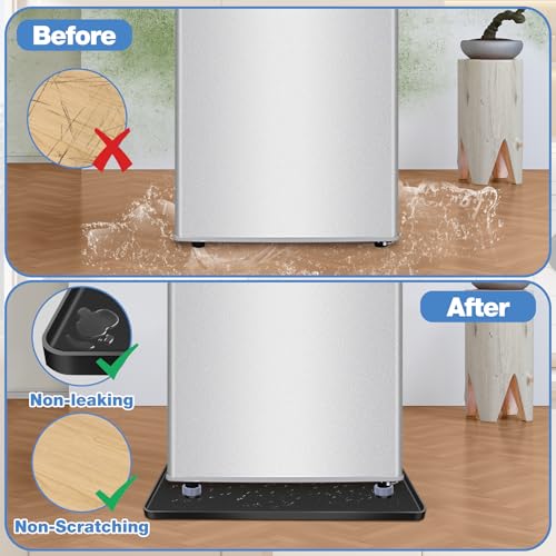 ToLanbbt Mini Fridge Silicone Mat with 4 Base Raisers - 24" x 24" x 0.8" Mini Fridge Drip Tray Under Refrigerator Mat Carpet Floor Protector Leak-Resistant Portable AC Pan for Washing Machine, Black - color: Black (With 4 Base Raisers), size: 24"x24"x0.8"