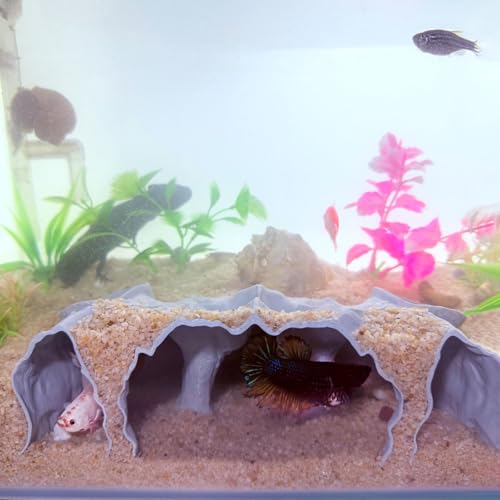 Aquarium Hidden cave，Small Bottom-Dwelling Fish&Shrimp Safe Hiding Hole，Underground Double-Hole Hiding Tunnel，3D Printed， Fish Tank Decoration Accessories (Large Size) (Grey) - color: Gray