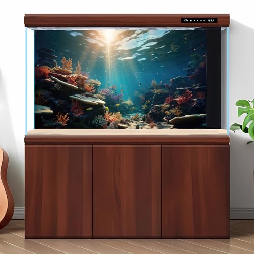 Aquarium Background Under The Sea Coral Reef Fish Tank Background Ocean Floor Aquatic Plants Sunray Terrarium Backgrounds Underwater Deep Ocean Tropical Fish Sea Rock Aquarium Backgrounds 24x12in - color: Coral Orange, size: 24(W)x12(H)inches/ 60(W)*30cm(