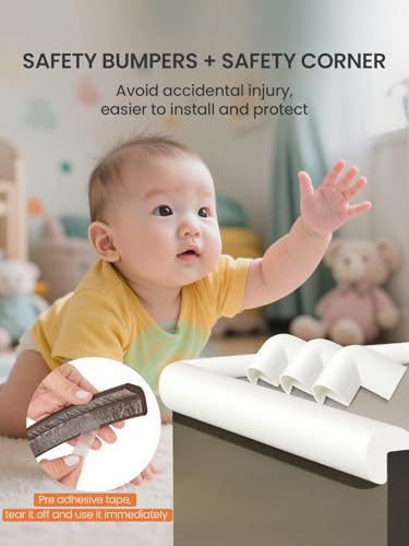 Baby Proof Edge Corner Protector, 6.56FT 0.47''Th L-Shape Furniture Corner & Edge Safety Bumpers with 6 Corners, Pre-Taped, Soft NBR Rubber Foam Desk Edge Cushion Wall Corner Protector（White-gray） - color: White, size: 0.47''Th (6.56ft)
