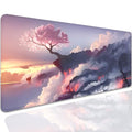Volcano and Cherry Blossoms Desk Pad Mouse Pad,Large Nature Mouse Mat with Stitched Edges,Non-Slip Rubber Base Mousepad for Office PC Keyboard Laptop and Home Work Desk Mat(27.5X11.8 in) - color: Volcano and cherry blossoms