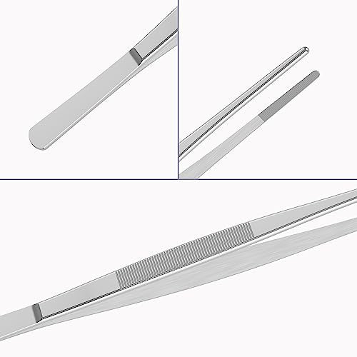 4 PCS 8 Inch Stainless Steel Tweezers, with Straight Round Blunt Serrated Tip, 3/64 Inch Thickness Stainless Steel, Multipurpose Daily Garden Home Lab Craft Repairing Tool - size: 8"L(3/64"T)