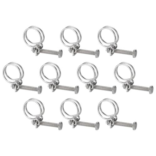 uxcell 10Pcs Double Wire Hose Clamp, 25-29mm Adjustable Stainless Steel Wire Hose Clips with M8 Bolt for Dust Collection Hose, Pump Hose Pipe - size: 25-29mm
