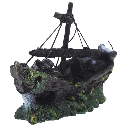 FRCOLOR Aquarium Shipwreck Decor Pirate Ship Wreck Figurine Fish Tank Ornament 4.52X1.96X3.14 Inch Resin Hideout for Betta Fish and Aquatic Pets