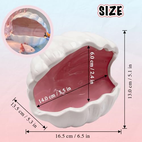 Axolotl Hide Shell Shape Ceramic Fish Tank Cave, Double Sided Glaze, Fish Tank Decor Shelter for Small Pet Frog Fish Betta (Extra Large, Pink)