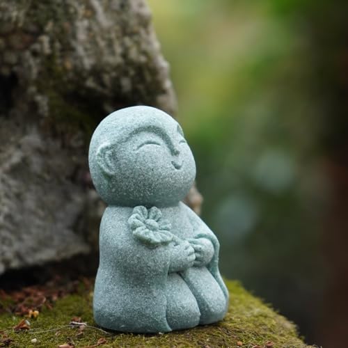 OwMell Japanese Jizo Monk Statue, Buddha Jizo Figurine Memorial Aquarium Statue Ornament - Flower - color: Flower Stone