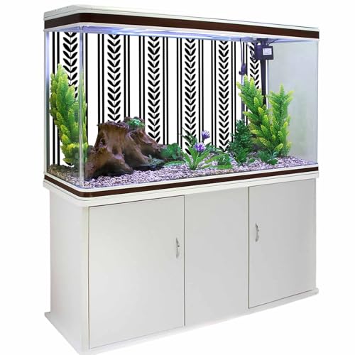 Black Botanical Aquarium Background 12x30 Inch Self-Adhesive Fish Tank Decorations, Modern Farmhouse Striped Decorative Fish Tank Background Polyester Aquarium Decor Poster - color: Black, White, Charcoal, size: 12x30in