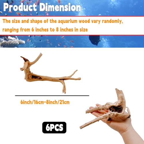 Hamiledyi 6PCS Aquarium Driftwood 6-8in Natural Spider Wood Branches Reptiles Aquarium Fish Tank Decoration Assorted - size: M:Spiderwood (6-8in 6PCS)