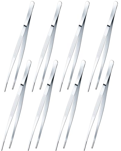 Yaomiao 8 Packs 12 Inch Bar Tweezers Silver Cocktail Tongs Long Garnish Tweezers Stainless Steel Bartender Kitchen Cooking Tongs for Cocktail Food Fruit Korean BBQ Bartender Chef, Multi-use - color: Silver, size: 12 Inch