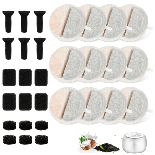 12 Pack Cat Water Fountain Filters Replacement for Nugget and Feelneedy Pet Water Dispenser, Triple Filtration System with Activated Charcoal and Ion Exchange Resin, including 18 Pre-Filter Sponges