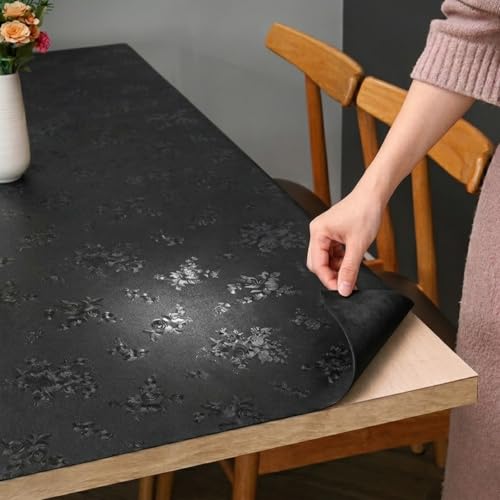 Floral Table Cover Protector Table Craft Mat, 24 x 48 Inch Upgraded 2.0mm Thick, Floral PVC Table Top Protector for Dining Room, Waterproof Black Desk Pad Mat, Easy to Wipe & Cut - size: 48" x 24" (Rectangular)