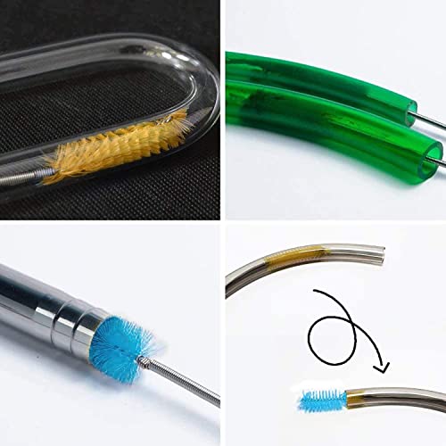 Flexible Drain Brush Cleaner Kit – CPAP Hose Cleaner 5ft Long Elastic Double Head Nylon Cleaning Brush + 3pcs 10” Straw Brushes for Aquarium Water Filter Pipe Air Tube Fish Tank Tub Sinks Glass Vase