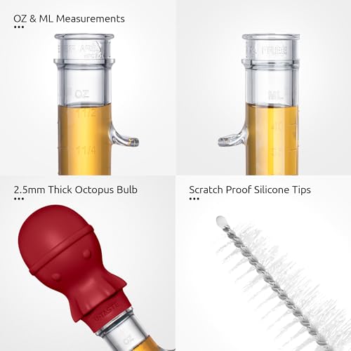 U-Taste 1.5oz Angled Turkey Baster - 228.2ºF Heat Resistant Food Grade Tritan and Silicone Large Octopus Bulb Baster Set with Cleaning Brush for Cooking Basting Meat Poultry Beef Chicken (Red) - color: Red
