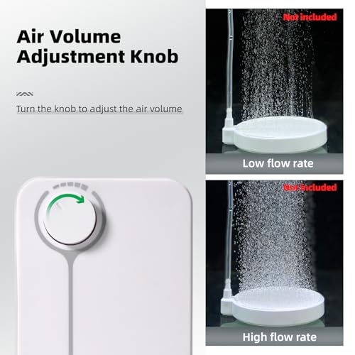 boxtech Upgrade Aquarium Air Pump, Ultra-Quiet Fish Tank Oxygen Pump with Adjustable Airflow, Powerful Air Pump with 2 Outlets to Pump Rich and Fine Air Bubbles - color: White-K2 5W