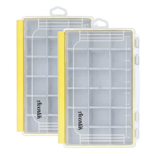 Aventik Waterproof Fishing Tackle Box Organizer with Removable Dividers Sturdy Lure Storage Box and Terminal Tackle Storage 3600 Tackle Trays - color: Yellow(10.75”×7.13”×1.8”)
