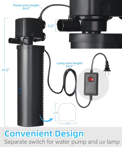 Aquarium Filter U-Very Suitable for 75-300 Gallon Tank, 500GPH Fish Tank Filters for Green Control, Internal Submersible Pump for Turtle Tank, Small Pond, Pool Filter, Cold Plunge Ice Bath Hot Tub - size: CTUV-H10F (75-300Gallon)